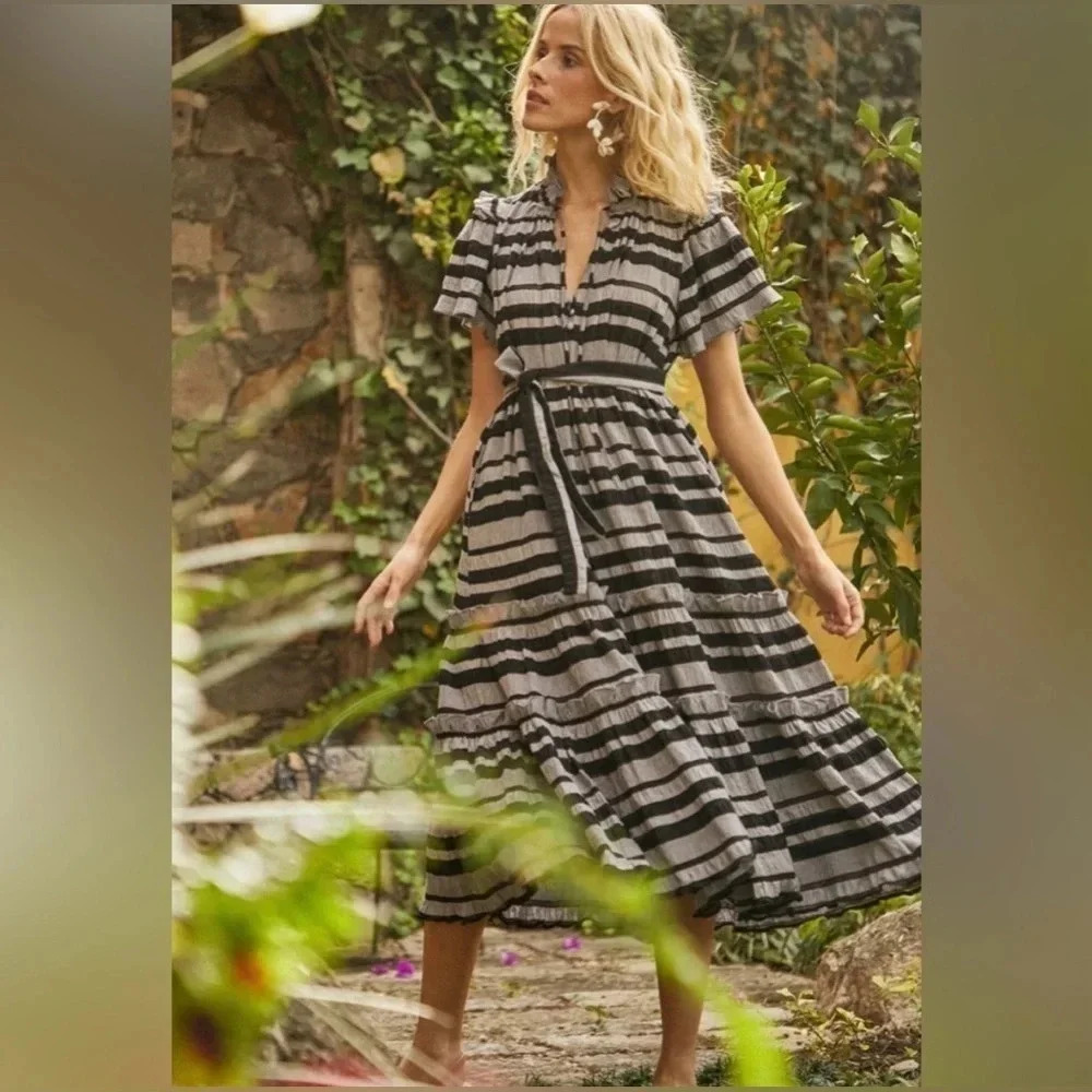 ⭐️NWOT⭐️ Hunter Bell NYC- Matthews Dress Black Stripe size S - Picture 1 of 10